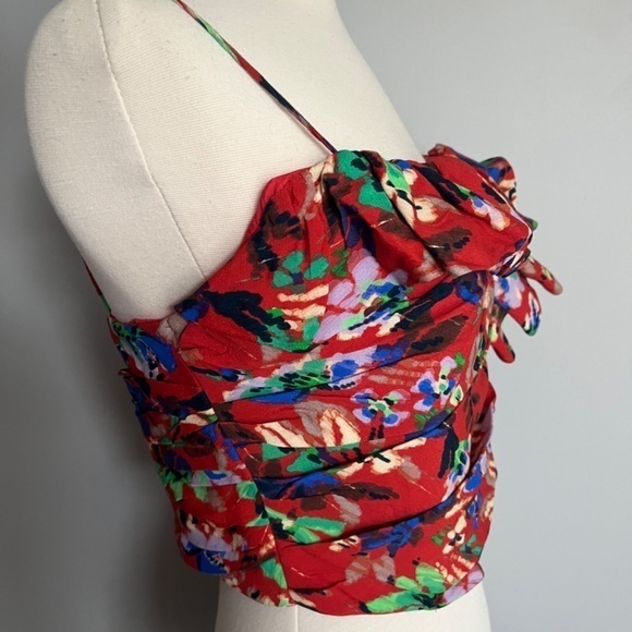 Zara Ruffle Crop Top Draped Red Floral‎ Large Shirt - Picture 11 of 13